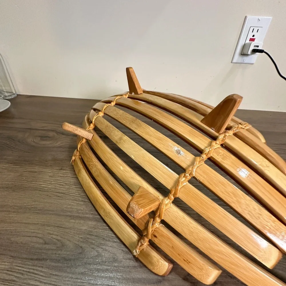 Handmade Bamboo Fruit Basket Boat Bowl Natural Wood Slatted Centerpiece 19.5in